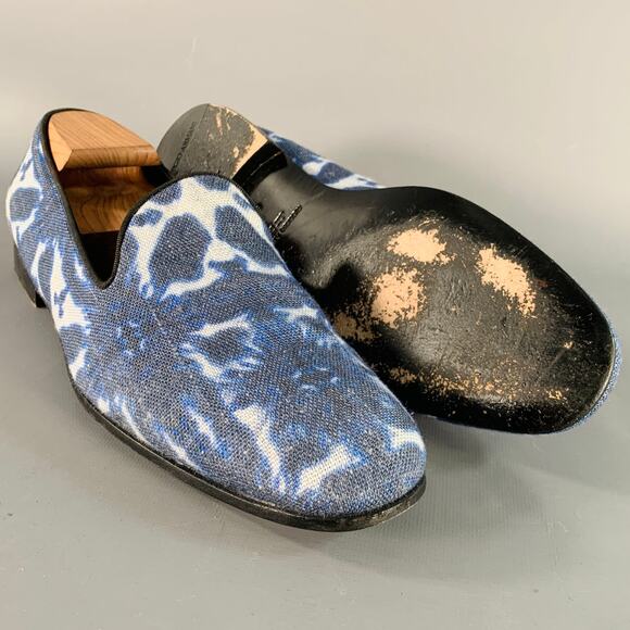 GIORGIO ARMANI Size 10.5 Blue White Tie Dye Canvas Slip On Loafers main image 8